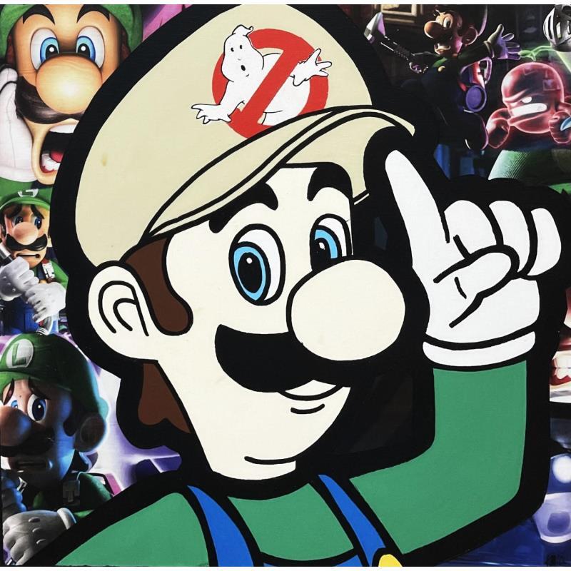 Painting Luigi SOS Fantôme  by Kalo | Painting Pop-art Pop icons Graffiti Acrylic Gluing Posca