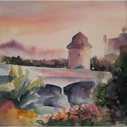 Painting Porte de France Sunset by Khomyakova Liliya | Painting Figurative Watercolor