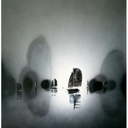 Painting Nocturne by Rey Julien | Painting Figurative Gold leaf Marine