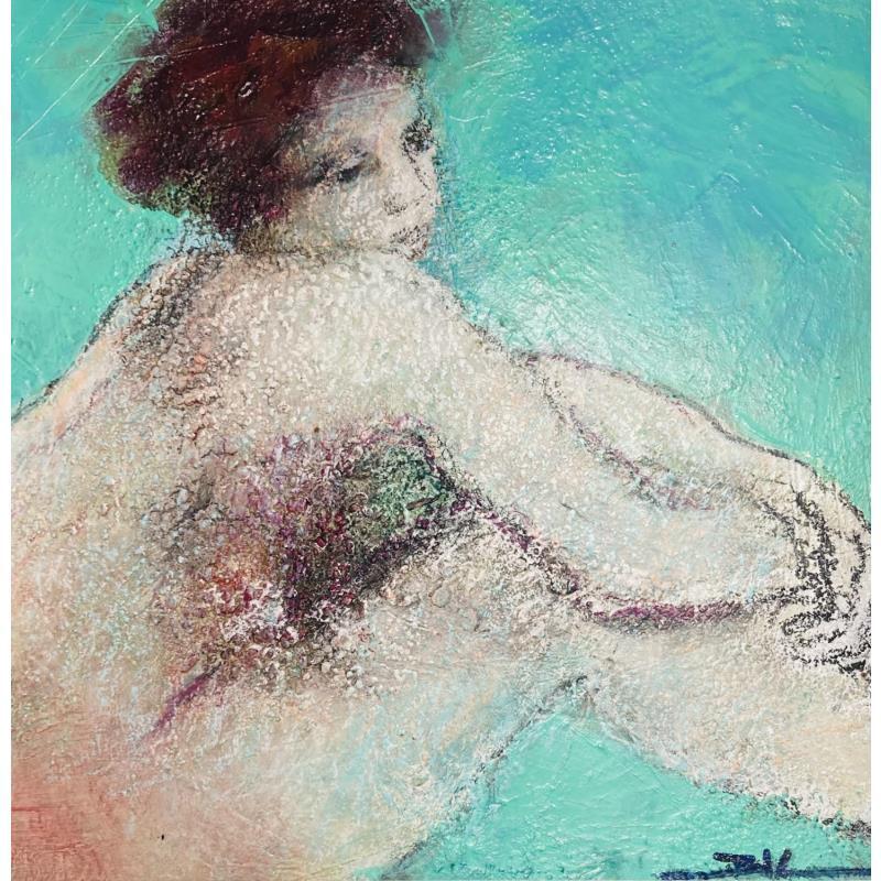 Peinture Dans mon voile bleuté par Kerbastard Béatrice | Tableau Figuratif Nu Huile Acrylique Pastel Fusain