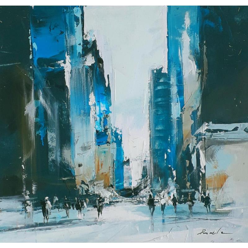 Peinture CITY BLUE III par Poumelin Richard | Tableau Figuratif Urbain Huile Acrylique
