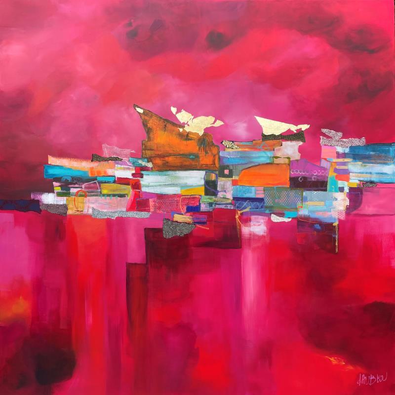 Peinture Le mont des divins par Lau Blou | Tableau Abstrait Paysages Acrylique Collage Pastel Feuille d'or