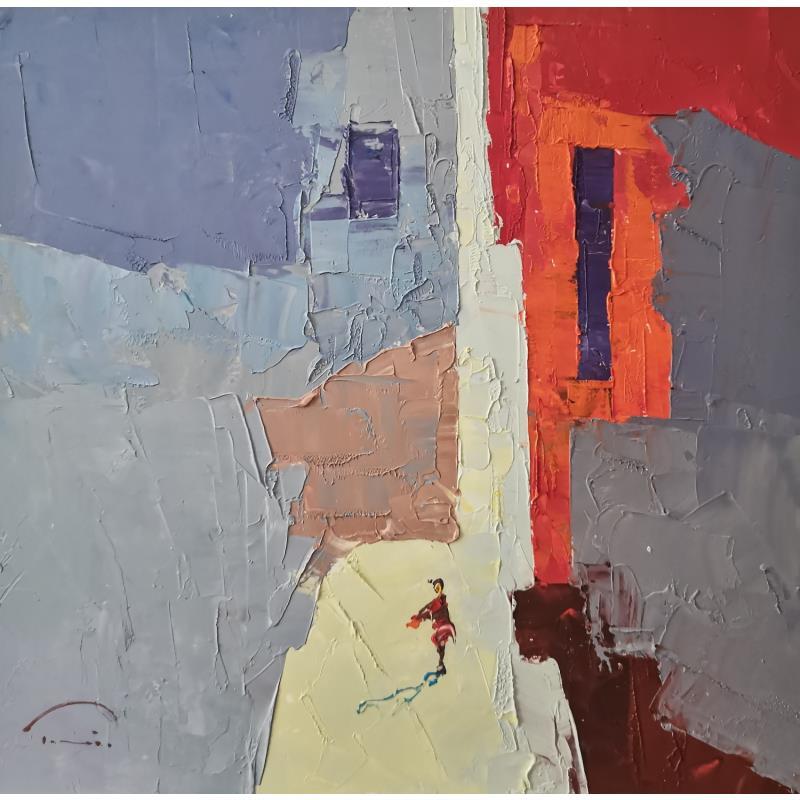 Peinture Rue gris par Tomàs | Tableau Abstrait Urbain Scènes de vie Huile