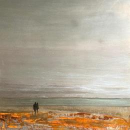 Painting Couple plage des 3 digues  by Mahieu Bertrand | Painting Figurative Metal Landscapes, Marine