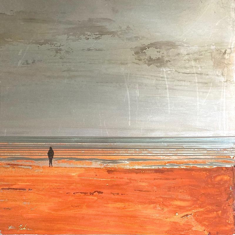 Painting Promeneur plage du Lido by Mahieu Bertrand | Painting Figurative Landscapes Marine Metal