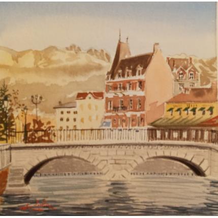 Peinture Les Alpes depuis la rivière par De León Lévi Marcelo | Tableau Figuratif Aquarelle Urbain