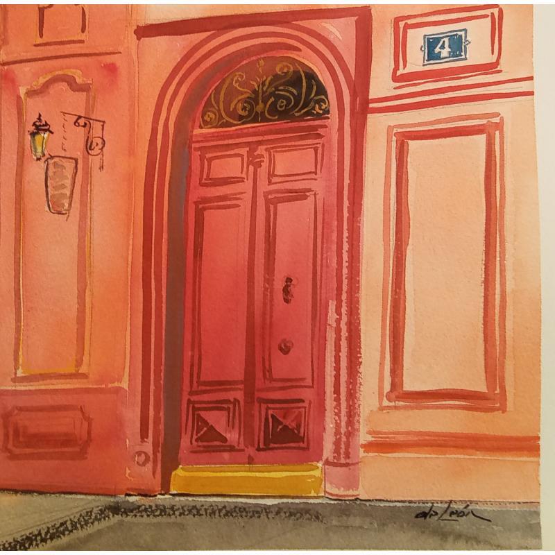 Painting Vieille porte rouge by De León Lévi Marcelo | Painting Figurative Urban Watercolor