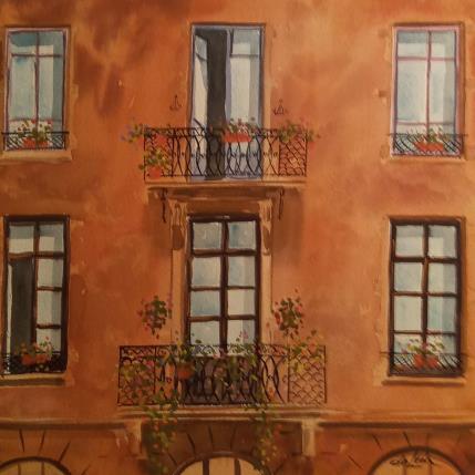 Painting Fenêtres et balcons by De León Lévi Marcelo | Painting Figurative Watercolor Urban