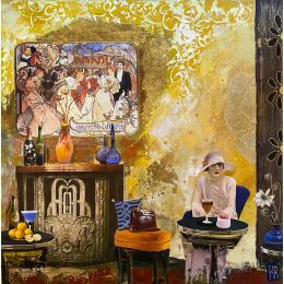 Peinture En t'attendant par Romanelli Karine | Tableau Figuratif Acrylique, Collage