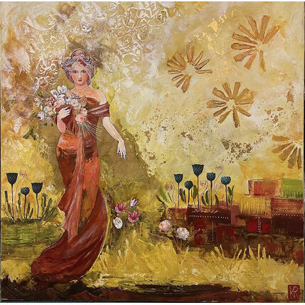 Painting En harmonie by Romanelli Karine | Painting Figurative Acrylic, Gluing, Gold leaf, Paper, Pastel, Posca Black & White, Landscapes, Nature