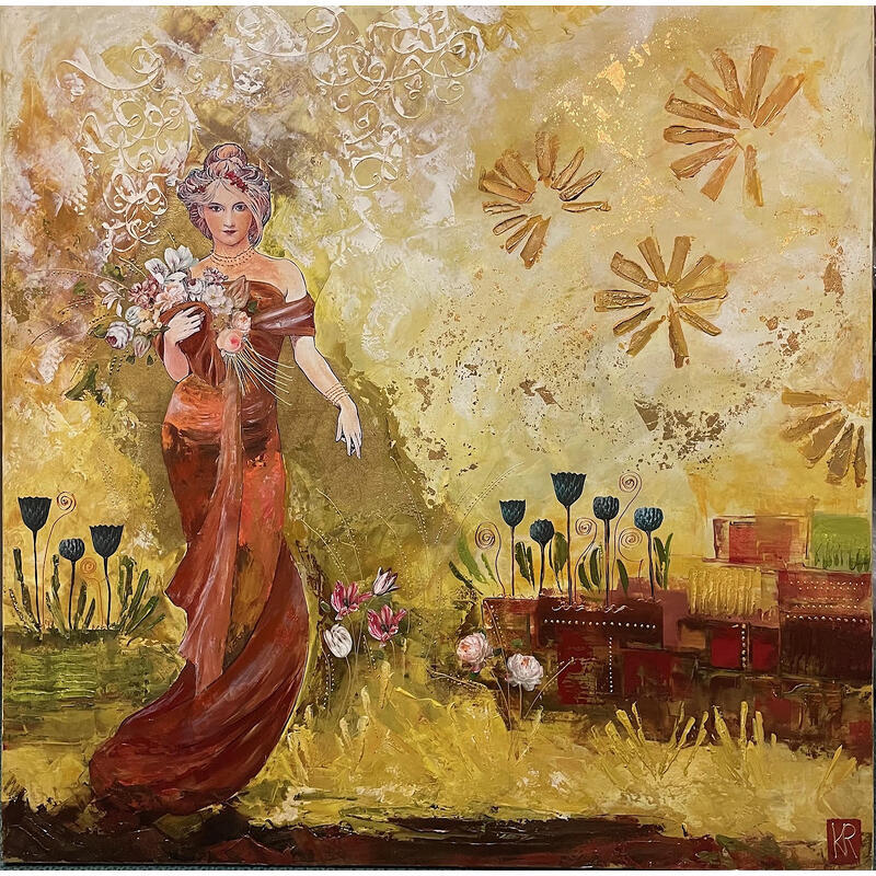 Painting En harmonie by Romanelli Karine | Painting Figurative Landscapes Nature Black & White Acrylic Gluing Posca Pastel Gold leaf Paper