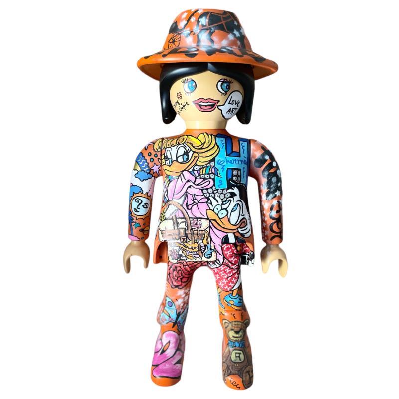 Sculpture PLAYMOBIL XXL MISS HERMÈS 63cm modèle unique par Frany La Chipie | Sculpture Pop-art Icones Pop Graffiti Posca