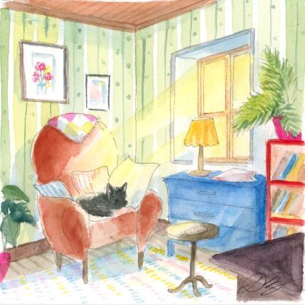 Peinture Repos du chat par Balme Delphine | Tableau Figuratif Aquarelle Scènes de vie