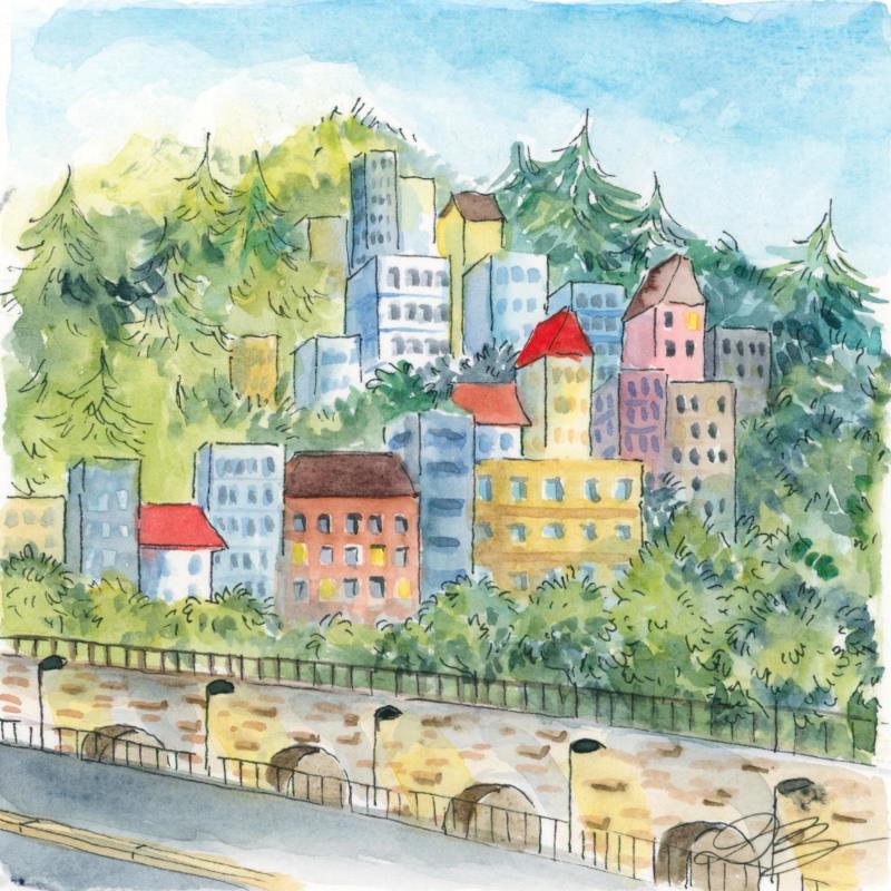 Peinture Vue banlieue par Balme Delphine | Tableau Figuratif Paysages Aquarelle