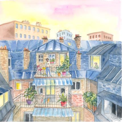 Painting Paris balcons by Balme Delphine | Painting Figurative Watercolor Life style