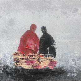 Peinture Lieu paisible par Escolier Odile | Tableau Figuratif Acrylique, Carton Minimaliste, Noir & blanc, Scènes de vie