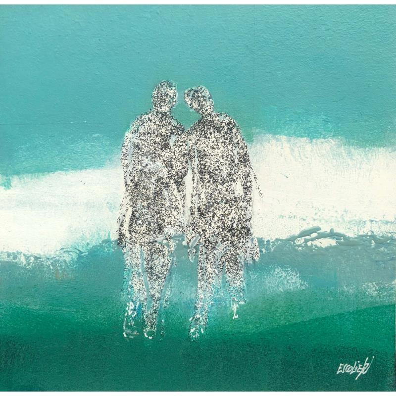 Gemälde Là-bas. von Escolier Odile | Gemälde Figurativ Landschaften Marine Alltagsszenen Pappe Acryl