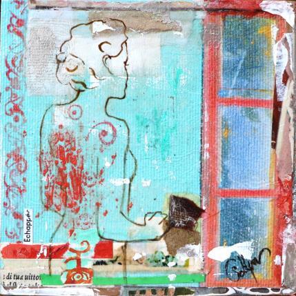 Gemälde Moka bleu von Sablyne | Gemälde Figurativ Acryl, Blattgold, Collage, Holz, Papier, Pappe, Pastell, Tinte, Upcycling Alltagsszenen