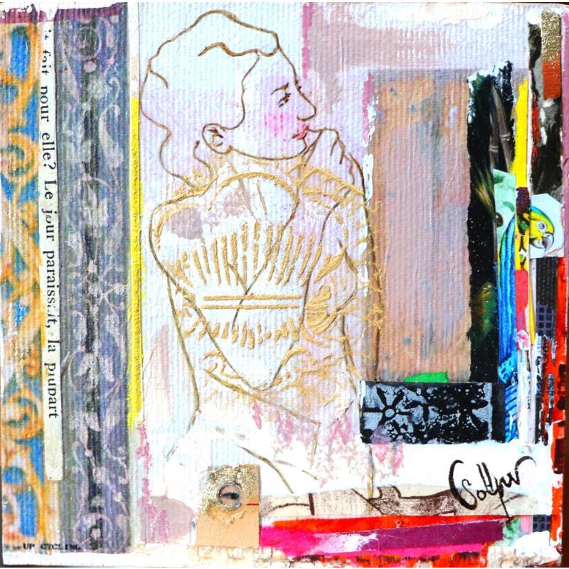 Peinture Milo 2.0 par Sablyne | Tableau Figuratif Scènes de vie Graffiti Bois Carton Acrylique Collage Encre Pastel Textile Feuille d'or Upcycling Papier Pigments