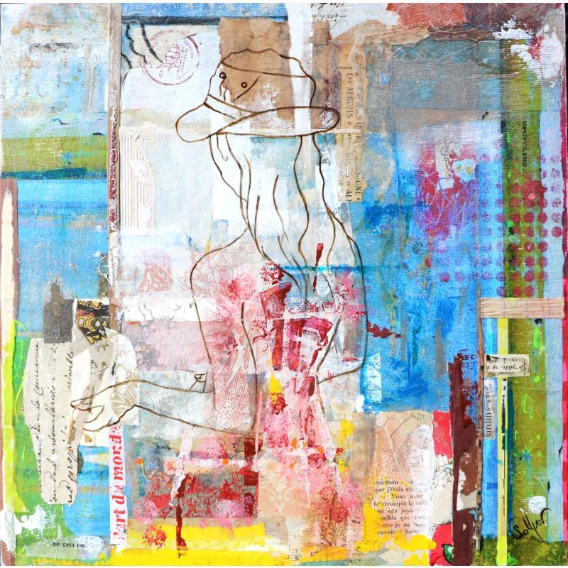 Peinture Rester ou partir par Sablyne | Tableau Art Singulier Portraits Société Scènes de vie Graffiti Bois Carton Acrylique Collage Encre Pastel Textile Feuille d'or Upcycling Papier Pigments