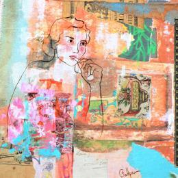 Peinture Ether par Sablyne | Tableau Figuratif Acrylique, Bois, Carton, Collage, Encre, Feuille d'or, Graffiti, Papier, Pastel, Pigments, Upcycling Portraits, Scènes de vie, Société