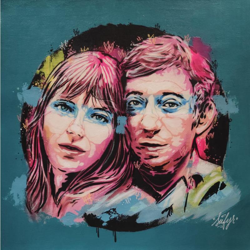 Painting Jane et Serge  by Sufyr | Painting Street art Portrait Pop icons Graffiti Posca