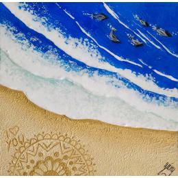 Painting LES BAHAMAS by Geiry | Painting Subject matter Acrylic, Marble powder, Pigments, Resin, Wood Animals, Landscapes, Nature, Pop icons