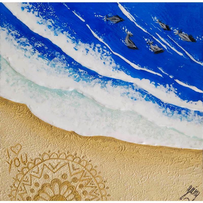 Painting LES BAHAMAS by Geiry | Painting Subject matter Landscapes Nature Animals Wood Acrylic Resin Pigments Marble powder