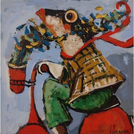 Painting Paseo en Moto by Villanueva Puigdelliura Natalia | Painting Figurative Acrylic, Resin Animals, Pop icons