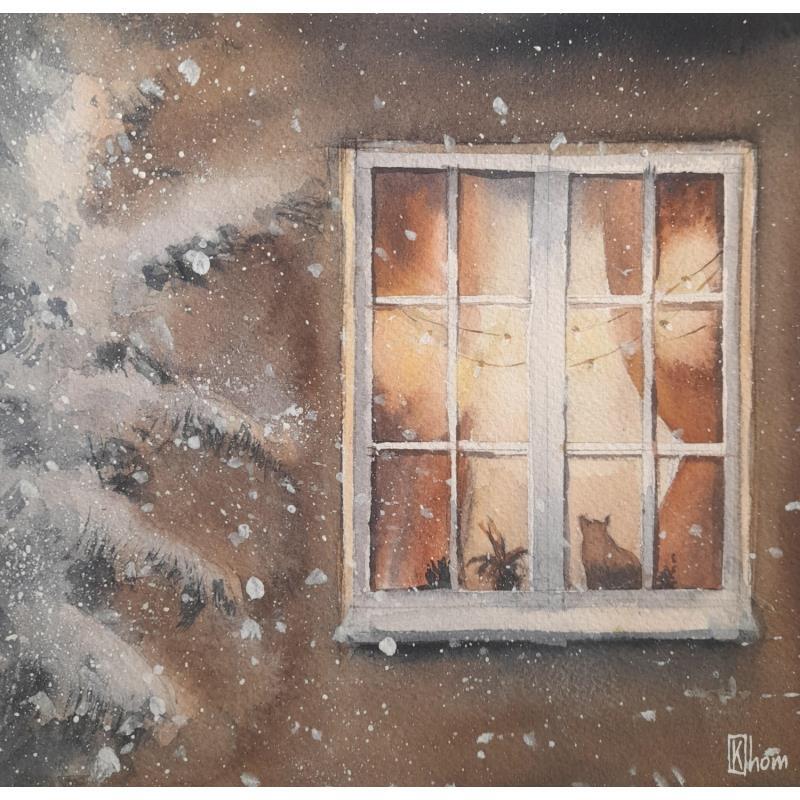 Pintura Winter window por Khomyakova  Liliya  | Pintura Figurativo Acuarela