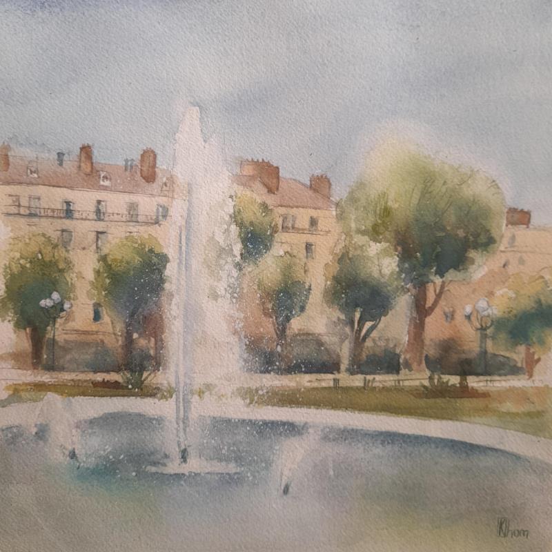 Painting Fountain in Grenoble by Khomyakova Liliya | Painting Figurative Watercolor