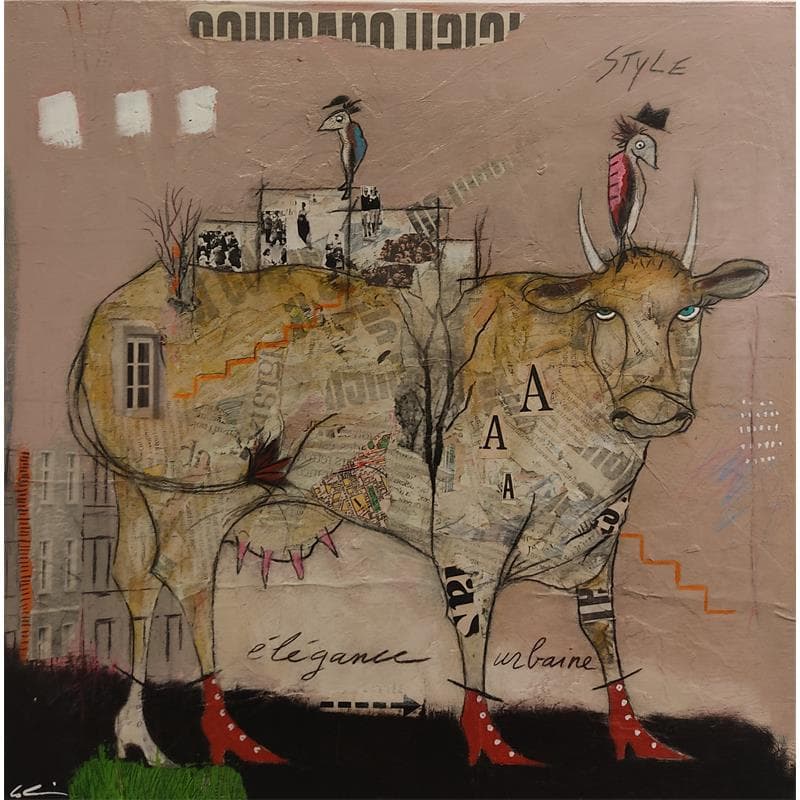 Peinture L'élégance urbaine par Colin Sylvie | Tableau Art Singulier Animaux Acrylique