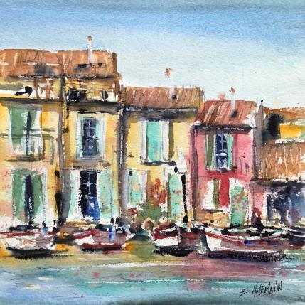 Peinture Couleurs du port par Hoffmann Elisabeth | Tableau Figuratif Aquarelle Marine, Urbain