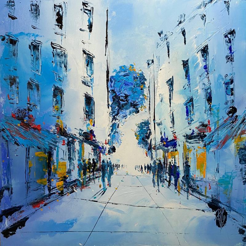 Peinture Bleu de ville par Raffin Christian | Tableau Figuratif Urbain Huile