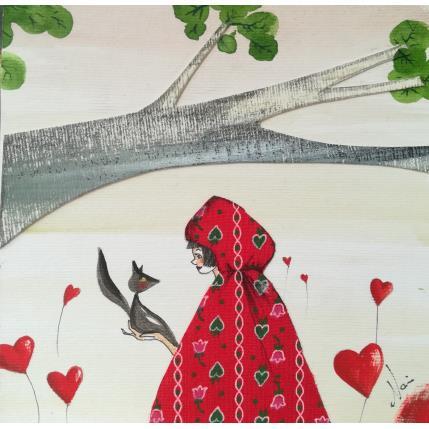 Painting Dialogo tra Lupo e Cappuccetto Rosso by Nai | Painting Surrealism Acrylic, Gluing Animals, Child, Nature