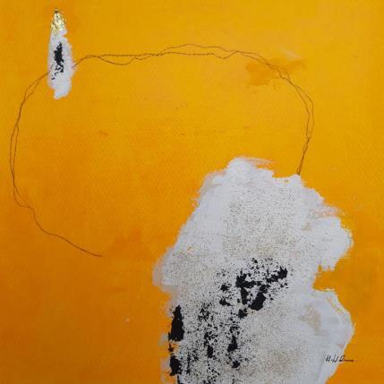Painting abstract yellow C 79 by Wilms Hilde | Painting Abstract Acrylic, Gluing, Gold leaf