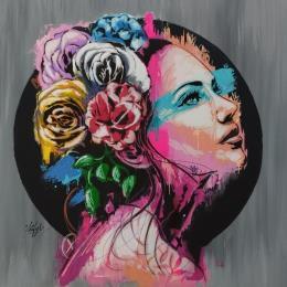 Peinture La femme aux fleurs par Sufyr | Tableau Street Art Graffiti, Posca Portraits