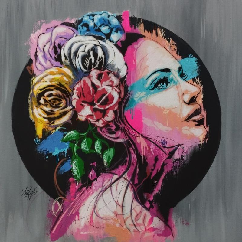 Painting La femme aux fleurs by Sufyr | Painting Street art Portrait Graffiti Posca
