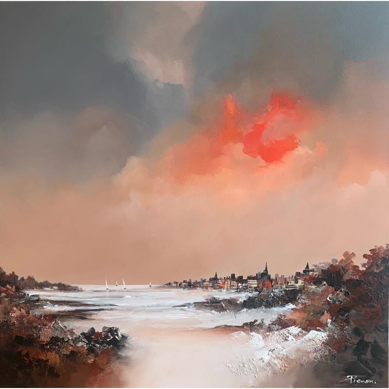 Painting Un soir d'automne  by Pienon Cyril | Painting Figurative Landscapes Acrylic Sand