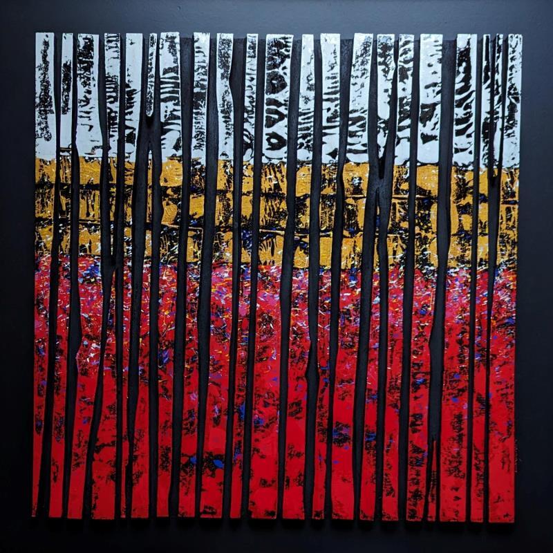Peinture bc 22 impression blanc or rouge multi par Langeron Luc | Tableau Matiérisme Bois Acrylique Résine