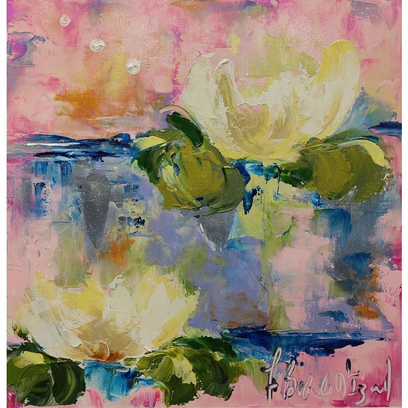 Peinture Nymphéas rose trendre par Bastide d´Izard Armelle | Tableau Abstrait Nature Natures mortes Acrylique
