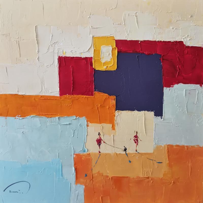 Painting Promenade avec le chien by Tomàs | Painting Abstract Landscapes Life style Minimalist Oil