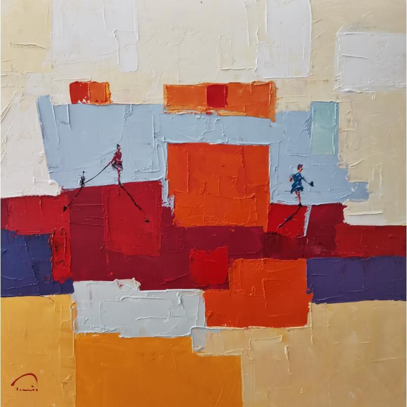 Peinture Deux filles par Tomàs | Tableau Abstrait Paysages Scènes de vie Huile