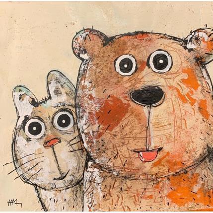 Peinture Chat derrière par Maury Hervé | Tableau Art Singulier Animaux