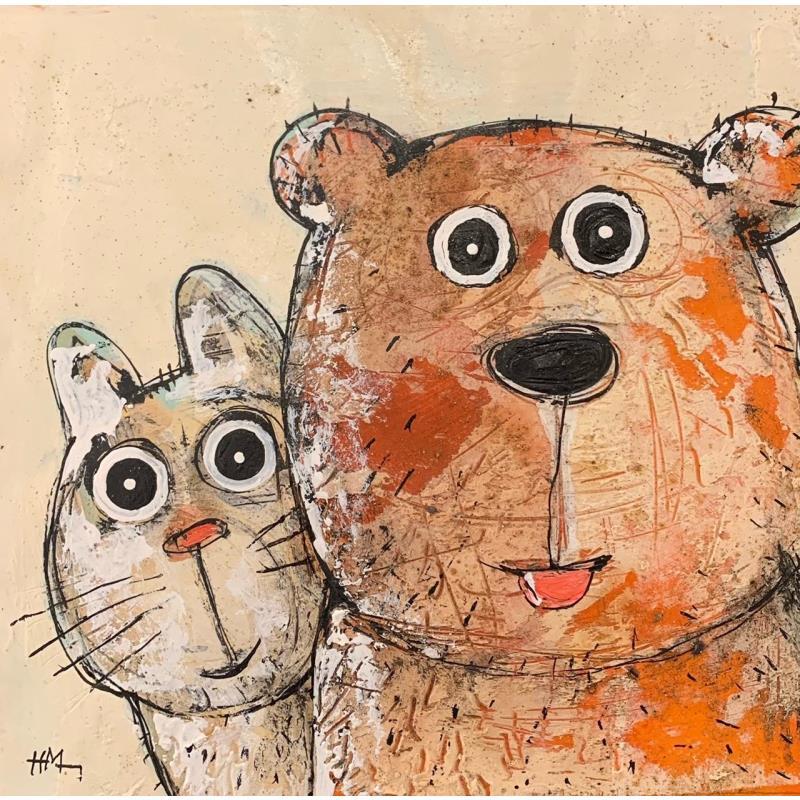 Peinture Chat derrière par Maury Hervé | Tableau Art Singulier Animaux