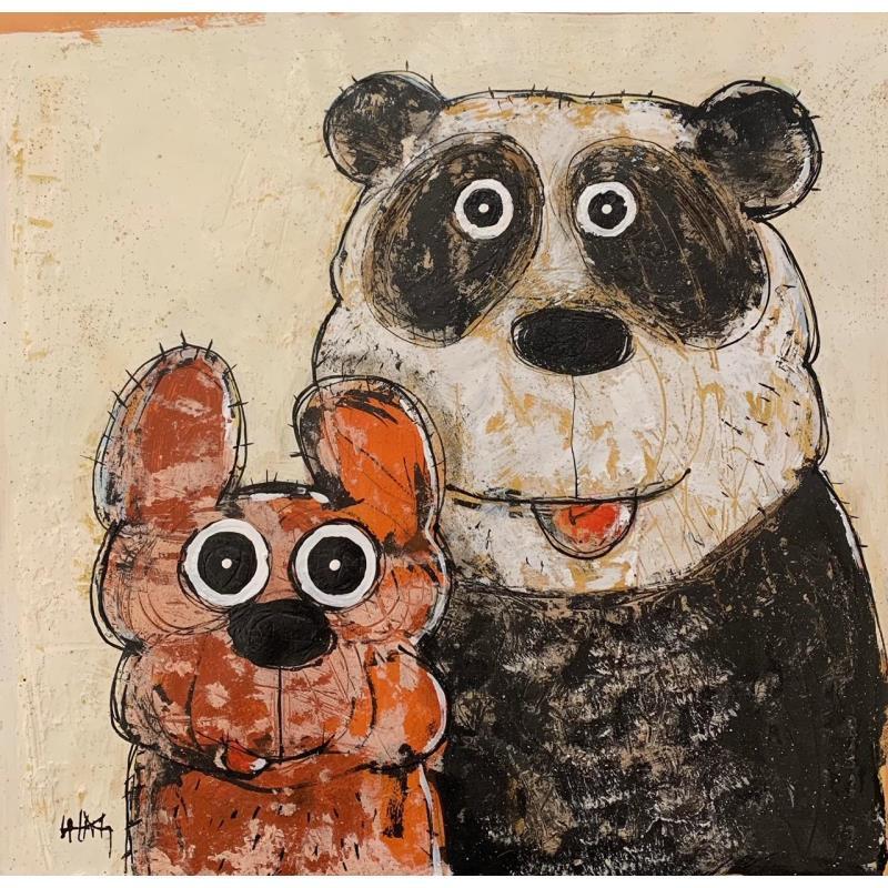 Painting Chien et panda by Maury Hervé | Painting Raw art Animals