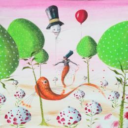 Painting Il pesce Virginia Woolf, ascoltando Radio 3 by Nai | Painting Surrealism Acrylic, Gluing Animals, Life style, Marine, Pop icons