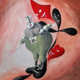 Painting In equilibrio sulle quattro figure by Nai | Painting Surrealism Acrylic, Gluing Animals