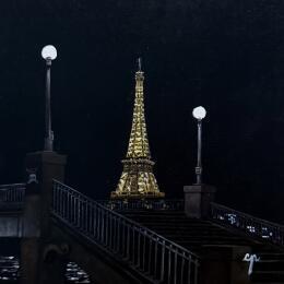 Peinture Passerelle Debilly par Poulain Clément | Tableau Figuratif Huile Urbain