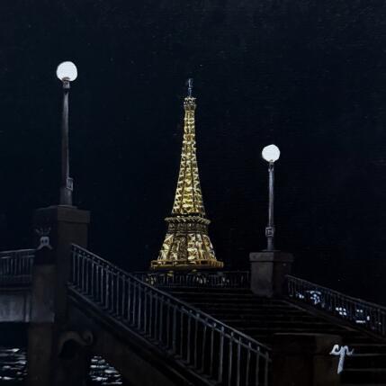 Peinture Passerelle Debilly par Poulain Clément | Tableau Figuratif Huile Urbain